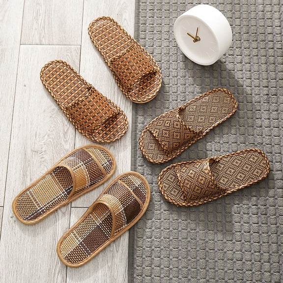 Masteelf Thick Sole Rattan Grass Sandals Comfortable Casual Slippers for Women and Men, Beach Shoes