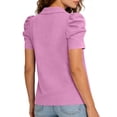 thumbnail image 4 of LWITHSZG Womens Tops Dressy Casual Collared V Neck Puff Short Sleeve Shirts Loose Fit Summer Basic Tees Business Office Work Blouses S-XXL, 4 of 5