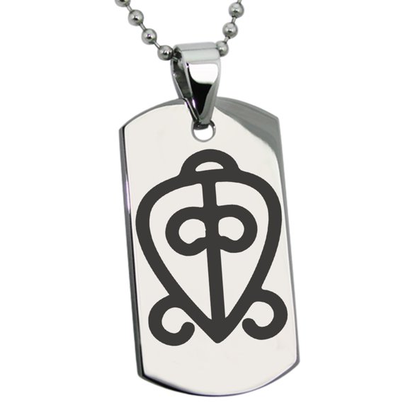 Stainless Steel Aztec Power of Love Rune Engraved Dog Tag Pendant Necklace