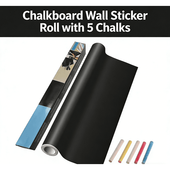 Chalkboard Wall Sticker Roll | Removable Adhesive Blackboard Paper | DIY Erasable Wall Decal for Home, Office, Classroom | Includes 5 Chalks