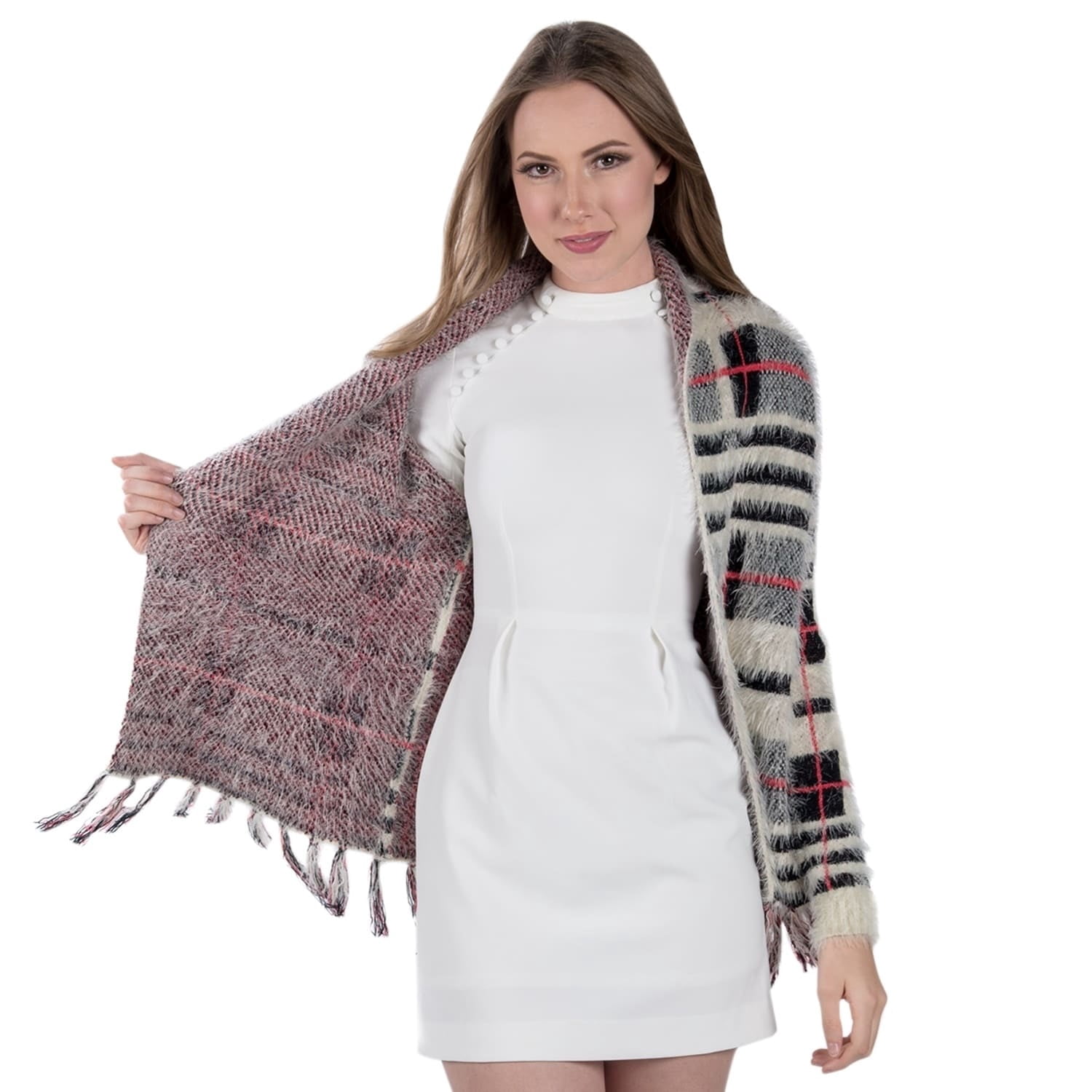 Women's Knit Plaid Cardigan
