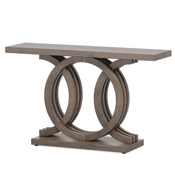 Kepooman Console Table, Sofa Table, Farmhouse Console Table, 55" Hallway Sofa Table With Geometric Base,Brown