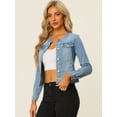 thumbnail image 2 of DARING DIVA Women's Button Down Collarless Cropped Denim Jacket XL Light Blue, 2 of 6