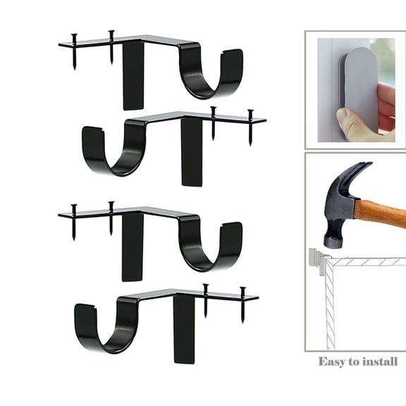 Curtain Rod Brackets 2-Pack - No Drill Tap Into Window Frame Holders