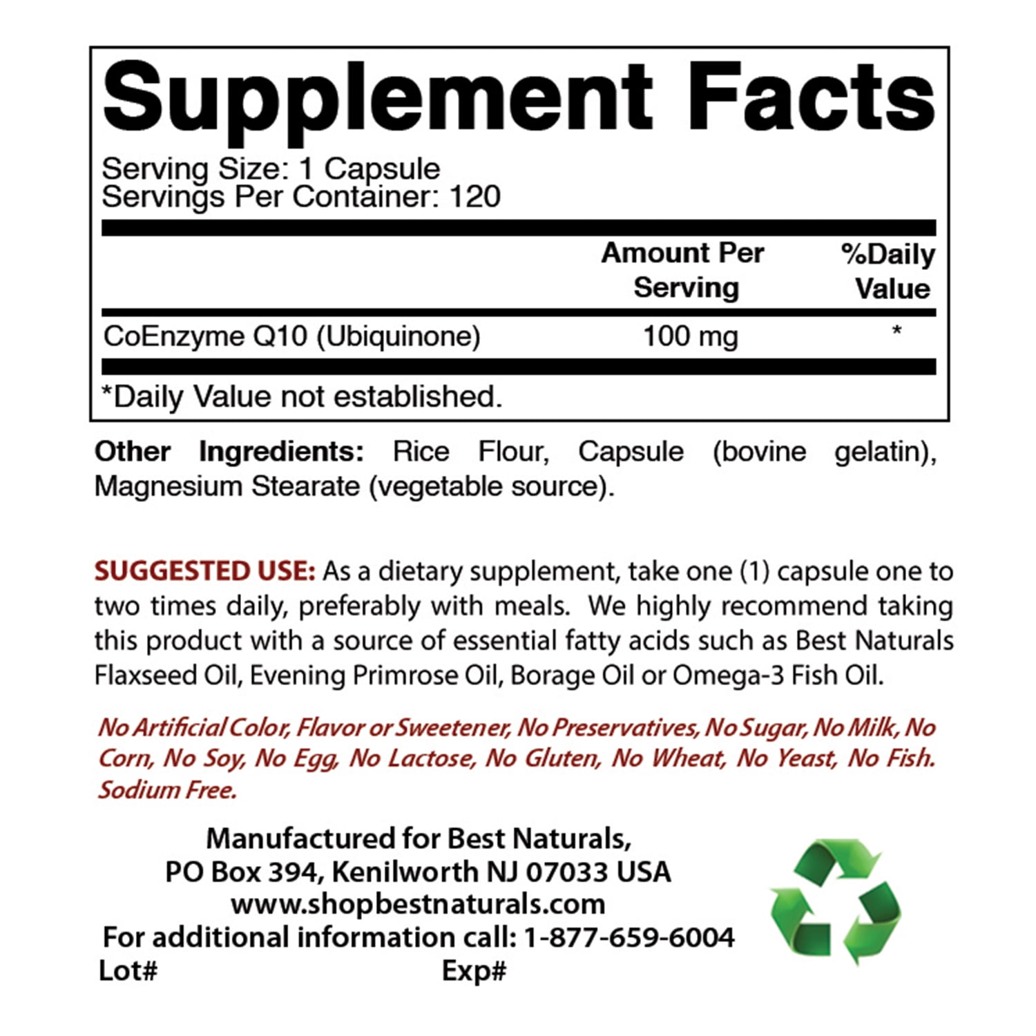 3 Pack Best Naturals CoQ10 100 mg 120 Capsules | Supports Cardiovascular Health