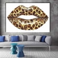 thumbnail image 3 of Mudket Framed Gold Leopard Print Lips Canvas Wall Art, Trendy Fashion Wall Decor for Women Bedroom, Funny Leopard Wall Art, Ready to Hang - 12"L x 8"W, 3 of 10