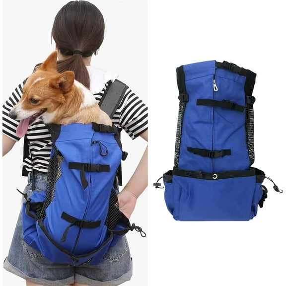 Dog Backpack Carrier Adjustable Easy-Fit Travel Bag for Traveling Hiking Camping for Small Medium Dogs Cats Puppies (Large,Blue)