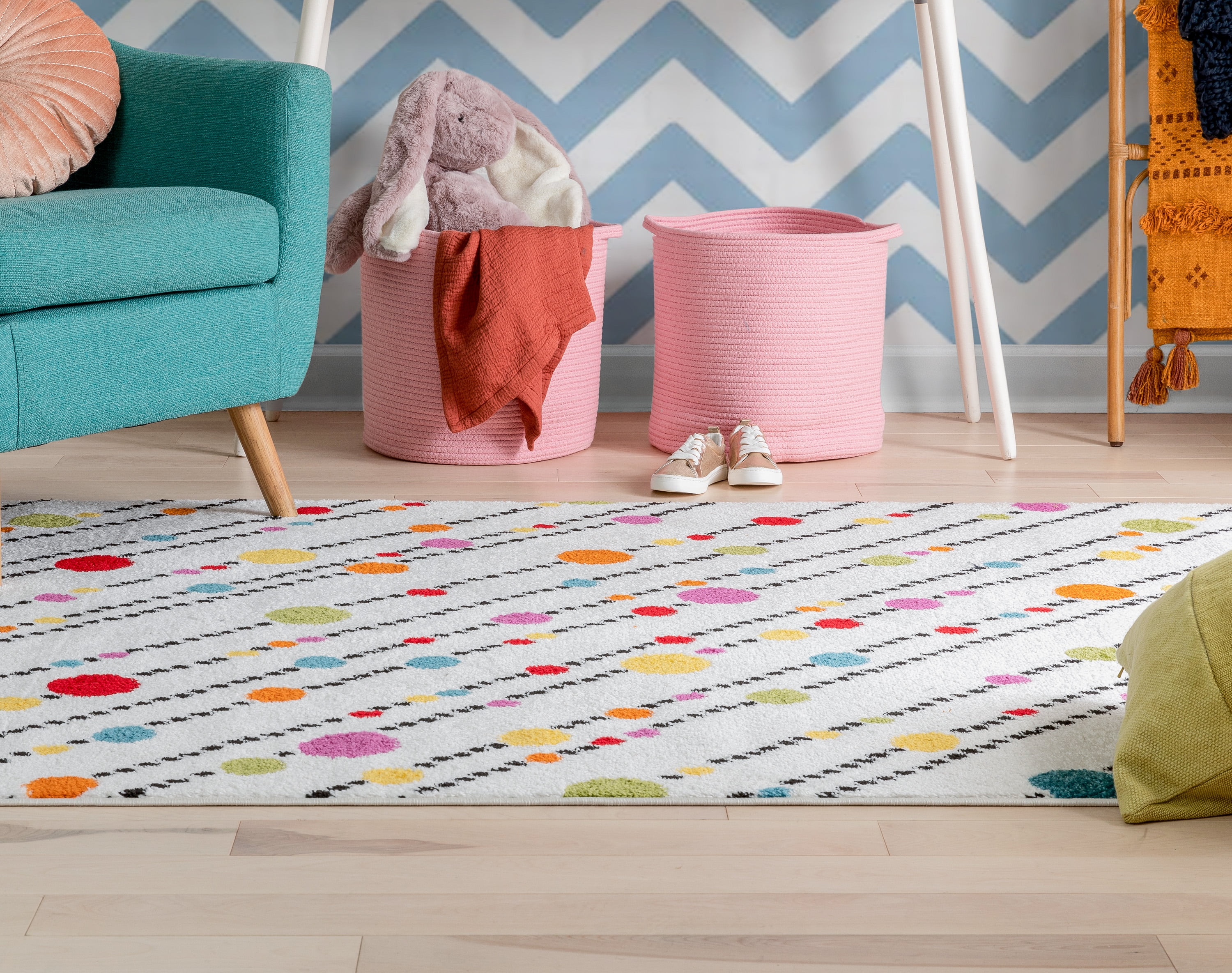 Well Woven StarBright Dandy Dots And Stripes Modern Geometric Kids Rug White 3'3" x 5' Area Rug
