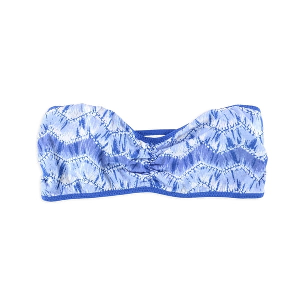 Aeropostale Sujetador bandeau con tiras y teñido anudado para mujer, azul, pequeño Aeropostale Bandeau