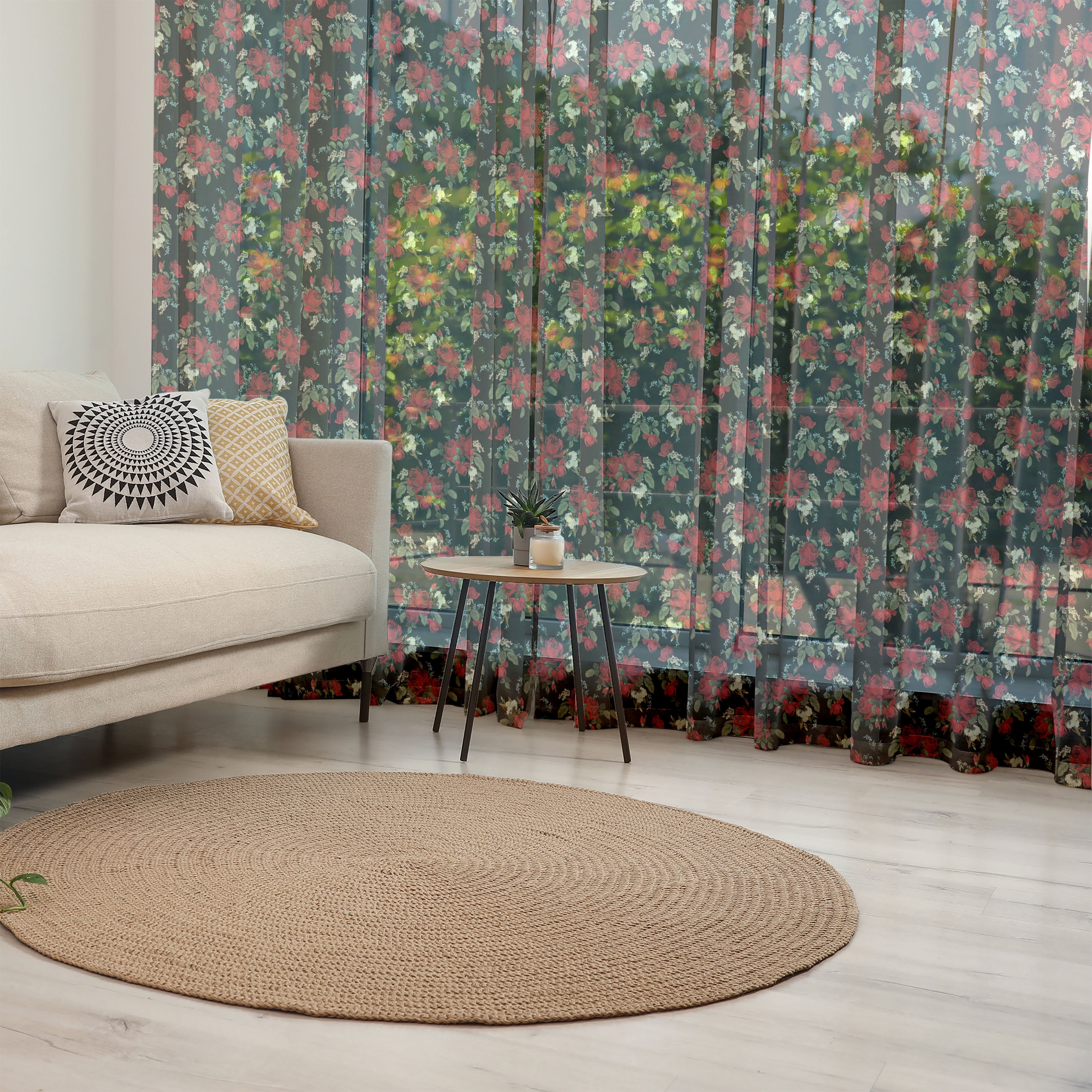 Abstract Tulle Curtains with Rod Pocket, Shabby Form Garden Farm Flowers  Leaves Roses and Violets Design, Sheer Drape for Wedding Party 2 Panels, 7  Sizes, Olive Green Black Red, by Ambesonne - Walmart.com