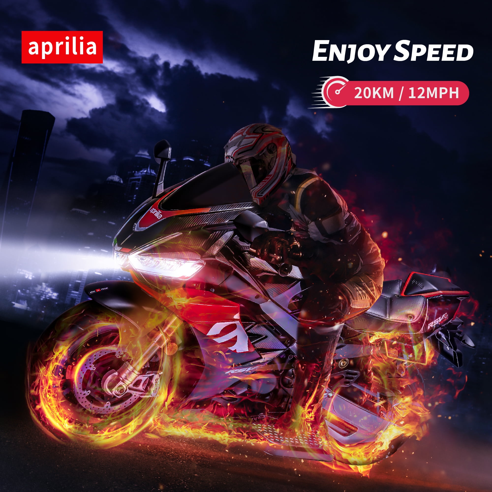 HEIMILI 24V Aprilia Kids Motorcycle Electric Motorbike Ride on Toy w/LED Lights Bluetooth Music Battery Powered 12MPH for Kids 3-6 Years Old