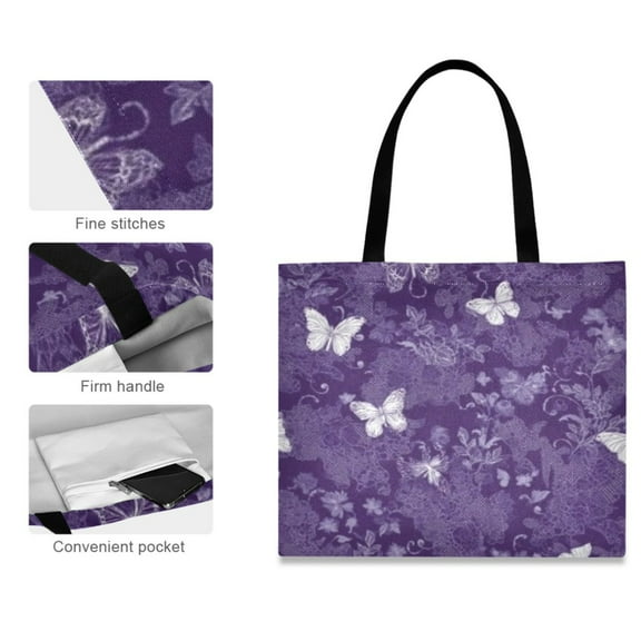 Canvas Tote Bag for Women Girls Design Print Purple Butterfly Cottage Totes
