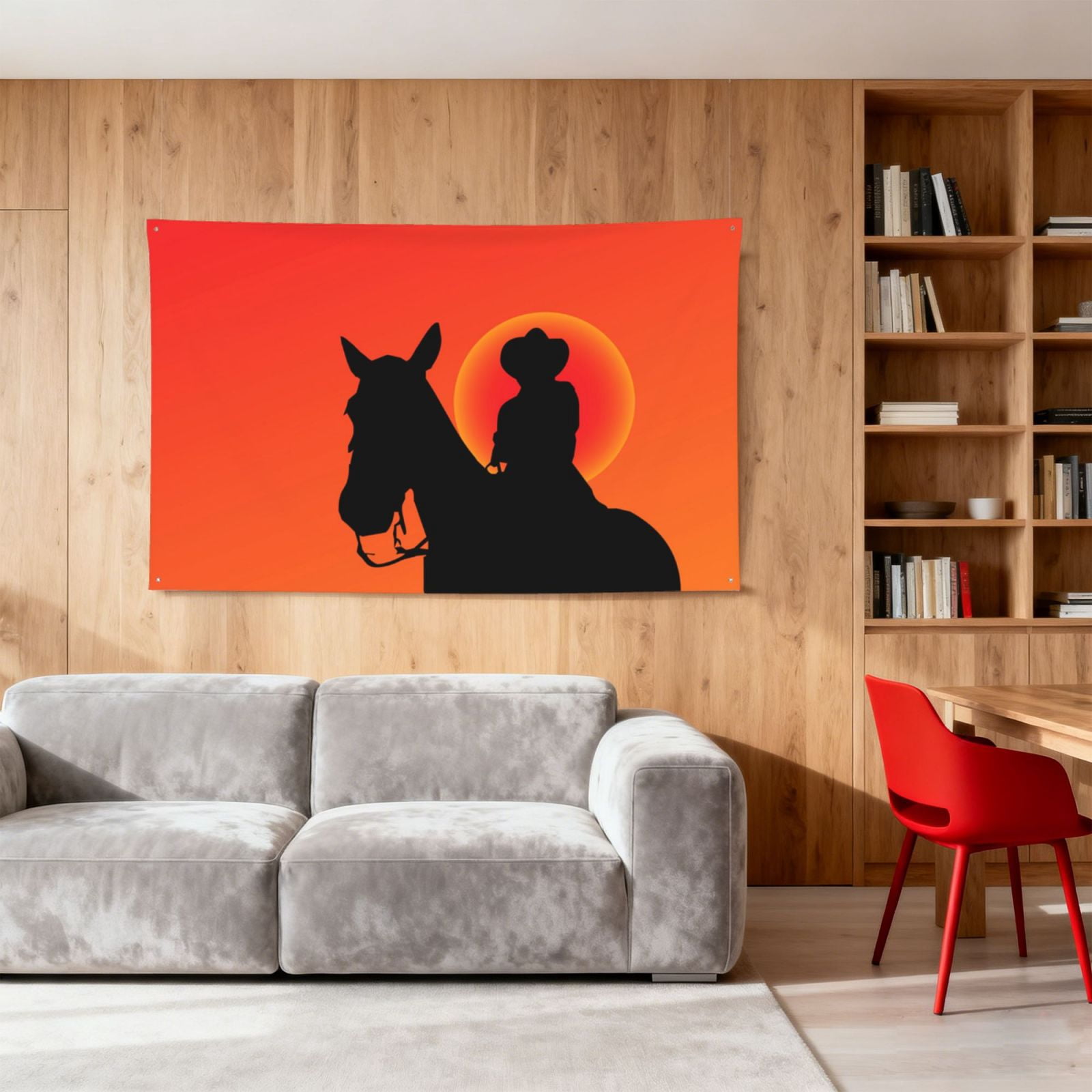 Cowboy Silhouettes Western Horse Four Hole Decorated Banner Flag for Garden Yard Home Decoration Indoor Outdoor 4x6 Ft