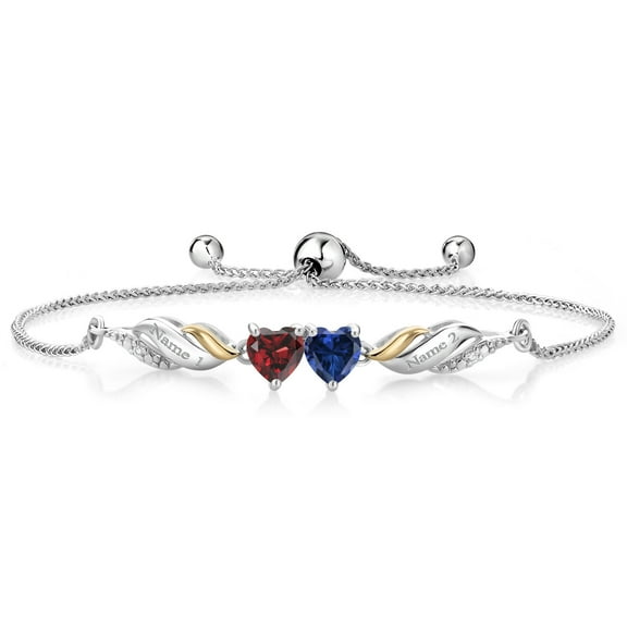 Gem Stone King 1.12 Ct Red Garnet Blue Created Sapphire and Lab Grown Diamond 925 Silver and 10K Yellow Gold Bracelet for Women