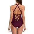 thumbnail image 6 of Women's Deep V-Neck Lace Up Monikini One-Piece Swimsuit Beachwear, 6 of 7