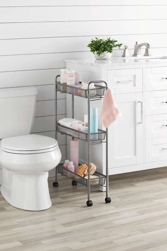 Mainstays 3Tier Slim Rolling Organization Cart, Satin Nickel Walmart