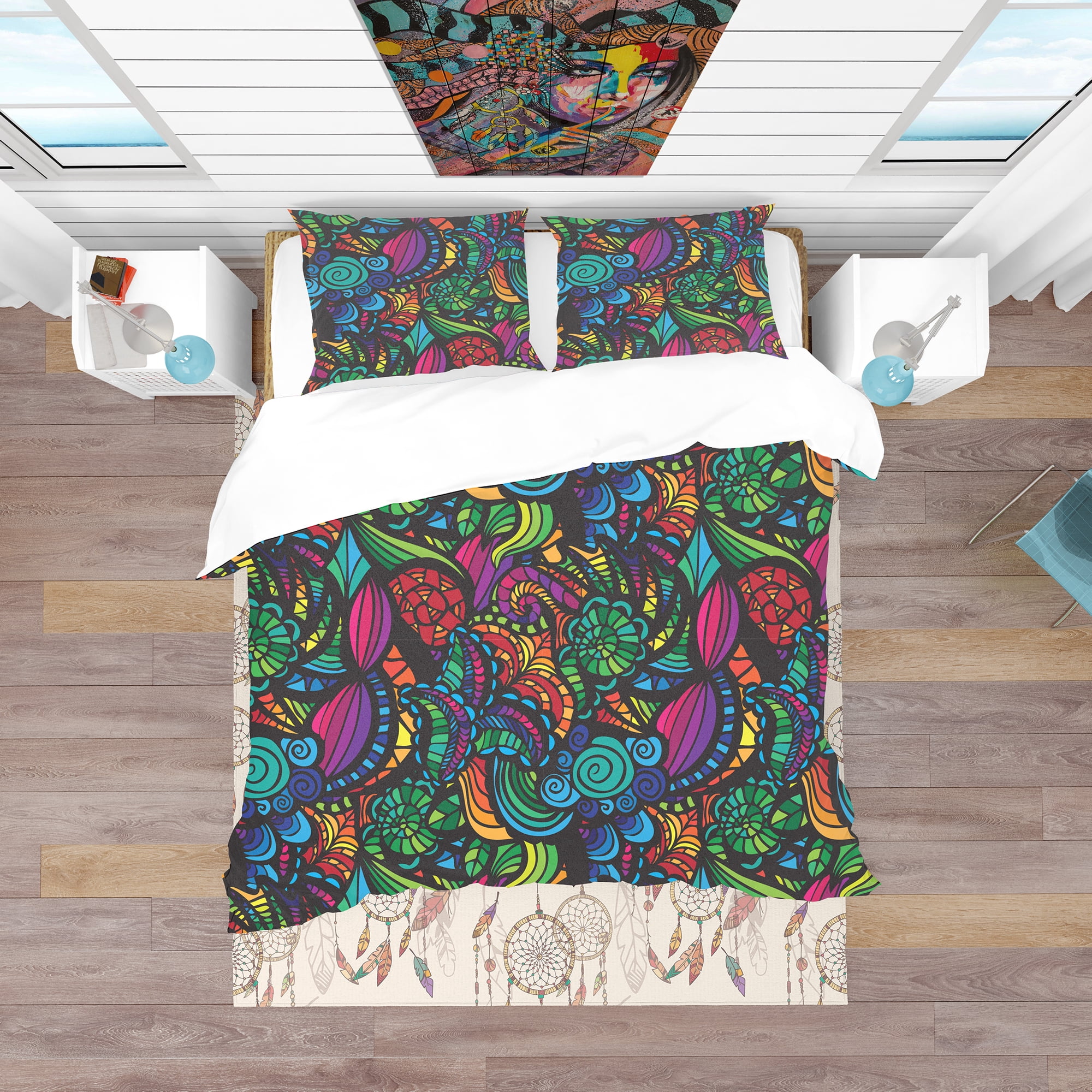 Designart 'Mosaic Pattern with Flowers' Bohemian & Eclectic Duvet Cover Set