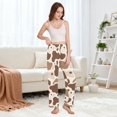 thumbnail image 5 of Dailycode Women's Pajama Pants Wide Leg Lounge Pj Bottoms With Pockets Brown White Cow Spots, 5 of 7