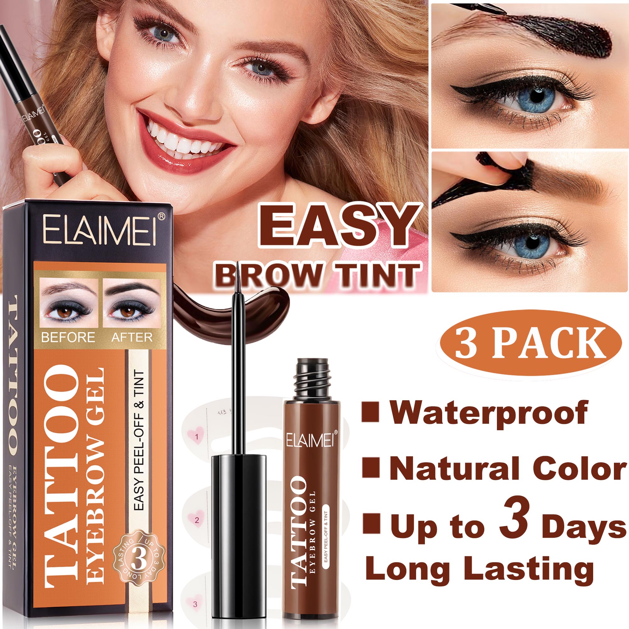 Elaimei Tattoo Eyebrow Gel Light Brown,Semi Permanent Eyebrow Make Up