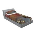 thumbnail image 2 of Ambesonne Fantasy Fitted Sheet & Pillow Sham Set, Medieval Castle, Twin, Burnt Sienna Blue and Tan, 2 of 2