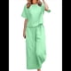 thumbnail image 2 of Conjunto de 2 Piezas para Mujer: Blusa de Media con Cuello y Pantalón con Bolsillos, Informal para el Trabajo y Viajes. Verde XXL, 2 of 6