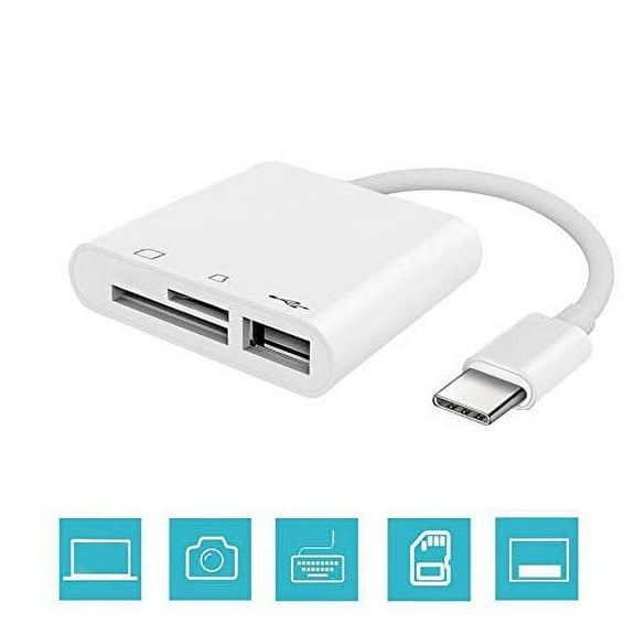 USB C Card Reader 3 in 1 Converter, Multi Port Adapter SD Card Reader Adapter with Data Transfer Speed of Up to 5Gbps, 2 Cards & 1 USB Disk, White