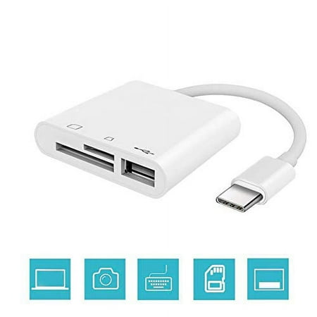 USB C Card Reader 3 in 1 Converter Multi Port Adapter SD Card Reader Adapter with Data Transfer Speed of Up to 5Gbps 2 Cards & 1 USB Disk White