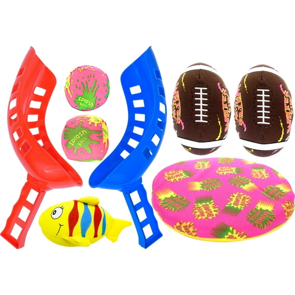 Whitzy 4 in 1 Water Splash Toy Game Set with Foam Rubber Football, Scoop Ball Toss & Flying Disc for Children & Adults. Safe Indoor, Outdoor Pool Fun!