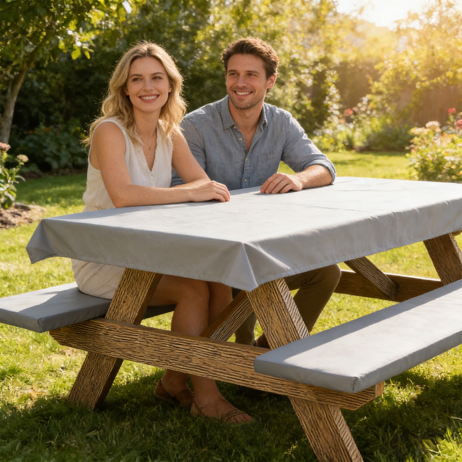 Patio Table Cover Set, Waterproof Outdoor Furniture Protector for Picnic Table & Benches, 3 Piece Set with 72x30in Table & 72x12in Chair Covers