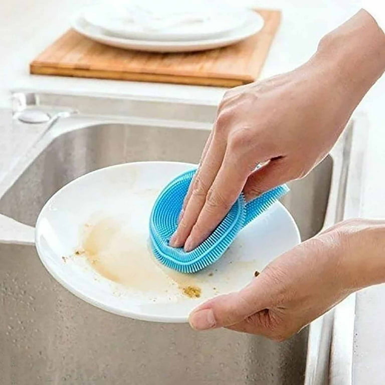 Meitianfacai Silicone Dish Scrubber, Silicone Sponge Dish Brush Reusable Rubber Sponges Dishwasher Safe and Dry Fast for Kitchen Dish Dishes Fruits
