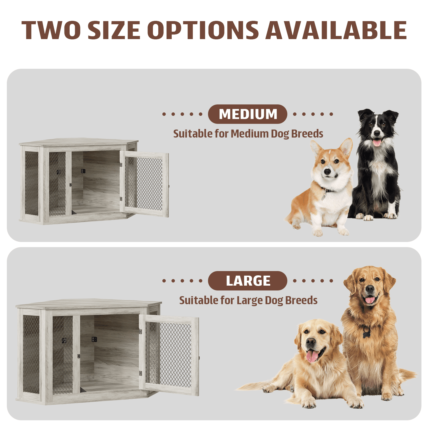 Bossin 52"Corner Dog Crate Furniture，Wooden Dog Kennel Indoor Furniture，Decorative Dog Crate, Dog Kennel TV Stand End Table for Small to Large Dogs
