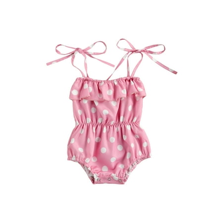 

EYIIYE Baby Girls Summer Polka Dot Off-The-Shoulder Flounce Elastic Rompers 0-24 Months