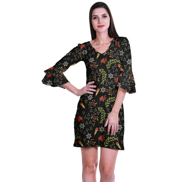 Moomaya Womens Imprimé Courte Robe Cloche Manches Robes pour les Femmes Vêtements d'Été Occasionnels