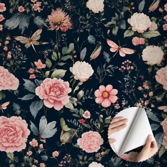 Vintage Dark Floral Wallpaper Boho Rustic Waterproof Peel and Stick Wallpaper Home Decor for Living Room Bedroom Bathroom Kitchen Cabinet Dorm Room 17.7*78.7 in