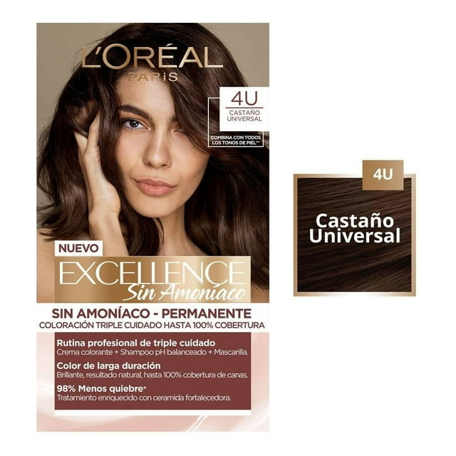 Tinte para cabello L'Oréal Excellence Sin Amoníaco 4u castaño universal