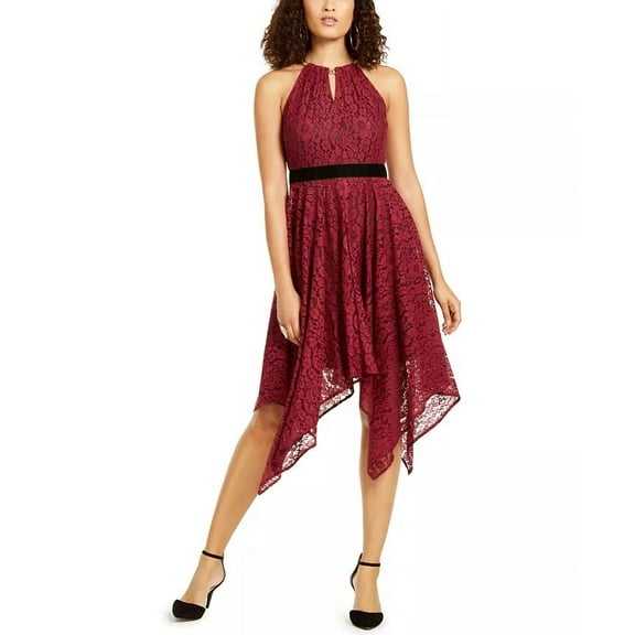 Thalia Sodi Women's Chain-Neck Lace Dress Dark Red Size X-Large