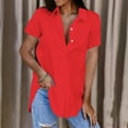 thumbnail image 2 of VERUGU Womens Tops Short Sleeve Lapel Buttons Shirts Summer Trendy Solid Dressy T Shirts Loose Casual Comfy Tunic Blouses for Leggings Red S, 2 of 6