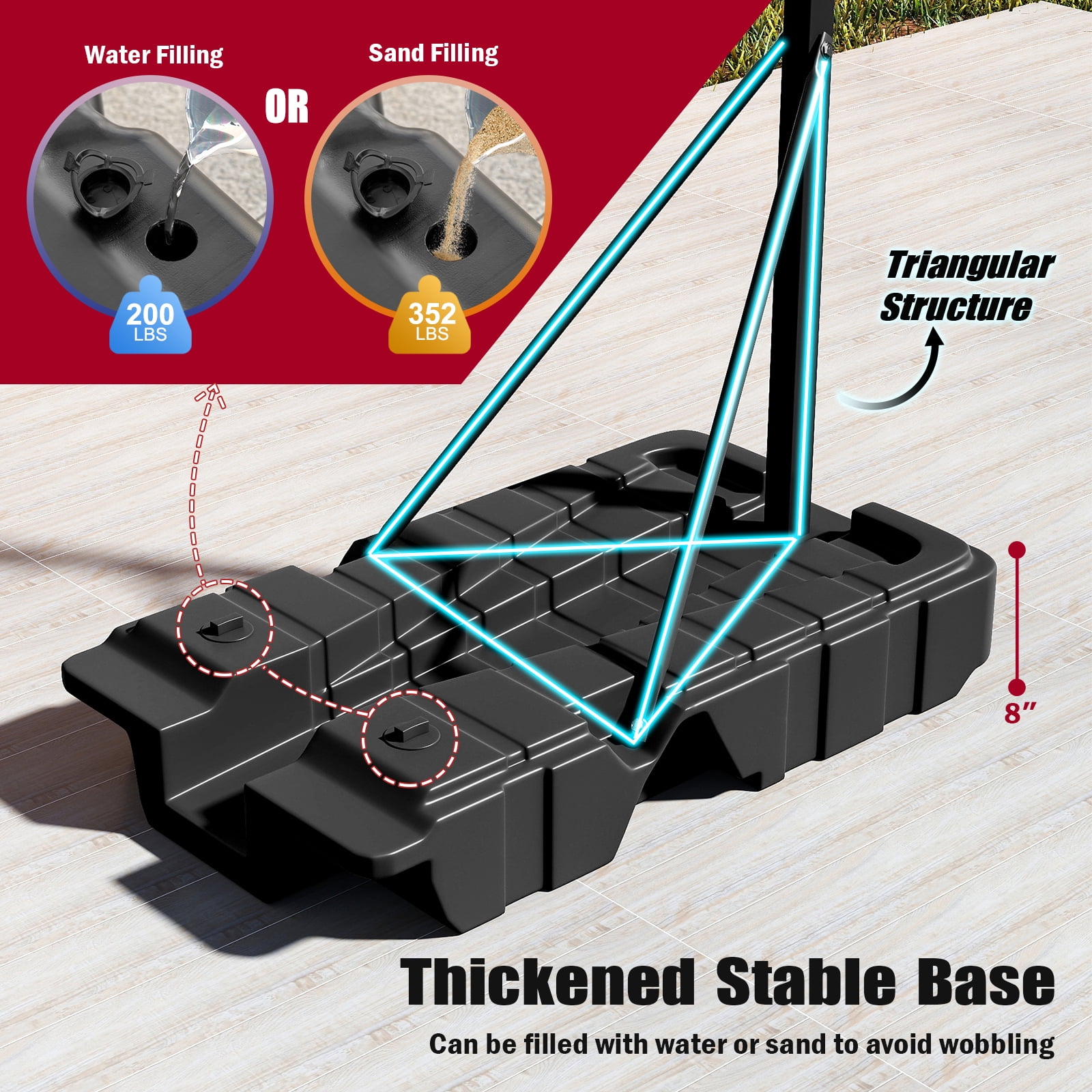 Patiojoy Foldable Basketball Hoop Stepless Adjustable Basketball Stand w/Stable Weighted Base