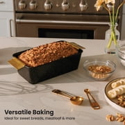 Thyme & Table Non-Stick Aluminized Steel Loaf Pan with Gold Stainless Steel Trivet, Black & Gold, 12.4 in x 5.75 in