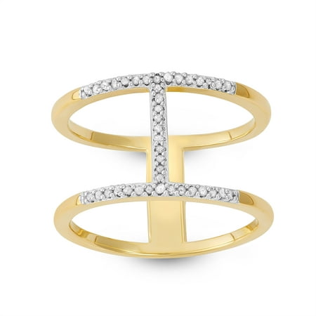 Diamond Accent Yellow Gold over Sterling Silver H Ring, Size 7