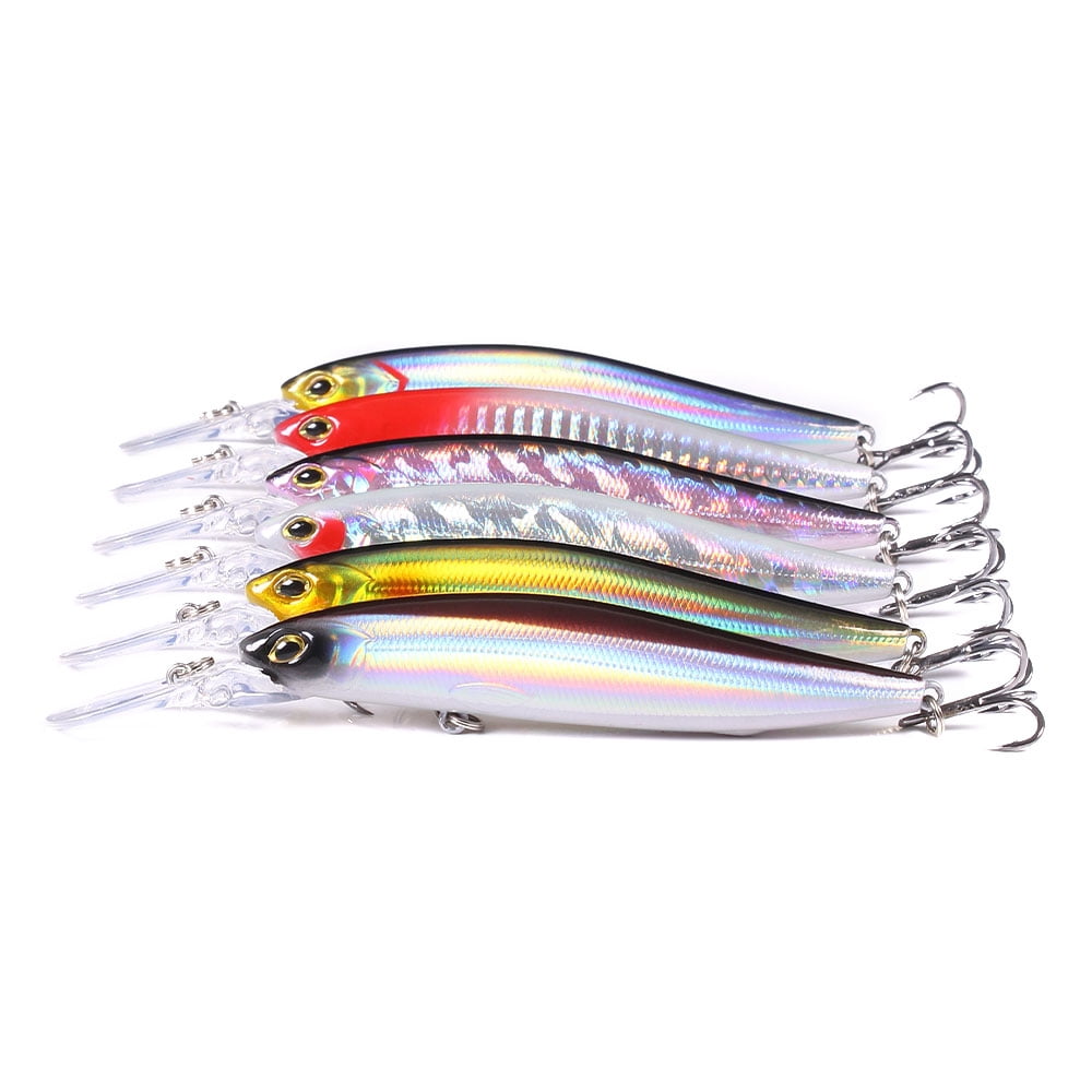 HENGJIA Fishing Lures Large Hard Bait Minnow VIB Lure with Treble Hook Life-Like Swimbait Fishing Bait Popper Crankbait Sinking Lure for Trout Bass Walleye Redfish, 6PCS