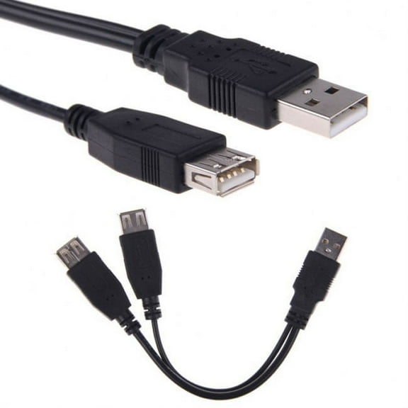 FVH USB 2.0 A Male to Dual Data USB 2.0 A Female   Power Cable USB 2.0 A Female Extension Cable 20cm