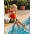 thumbnail image 3 of BemeyourBBs Western Toddler Baby Girl Swimsuit Infant Bathing Suit Summer One Piece Swimwear Cow Bow Watermelon Sleeveless Tie up Straps Ruffle Trim Decor Cute Skirted Beachwear, 3 of 9