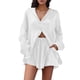 thumbnail image 1 of Conjunto de camisa de manga larga lisa y pantalones cortos para mujer: ropa informal de playa, cintura elástica, tallas S-XXL, contorno de pecho 130-146 cm, 1 of 5