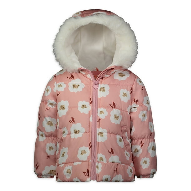 Child Of Mine By Carter S Child Of Mine By Carter S Baby Toddler Girl Floral Faux Fur Hooded Winter Jacket Coat Walmart Com Walmart Com