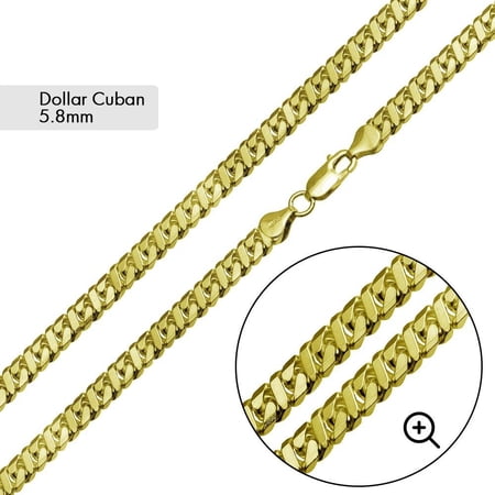 925 Sterling Silver Gold Plated Dollar Cuban Link Chain 5.7mm Made in Italy 26" Jewelry Female