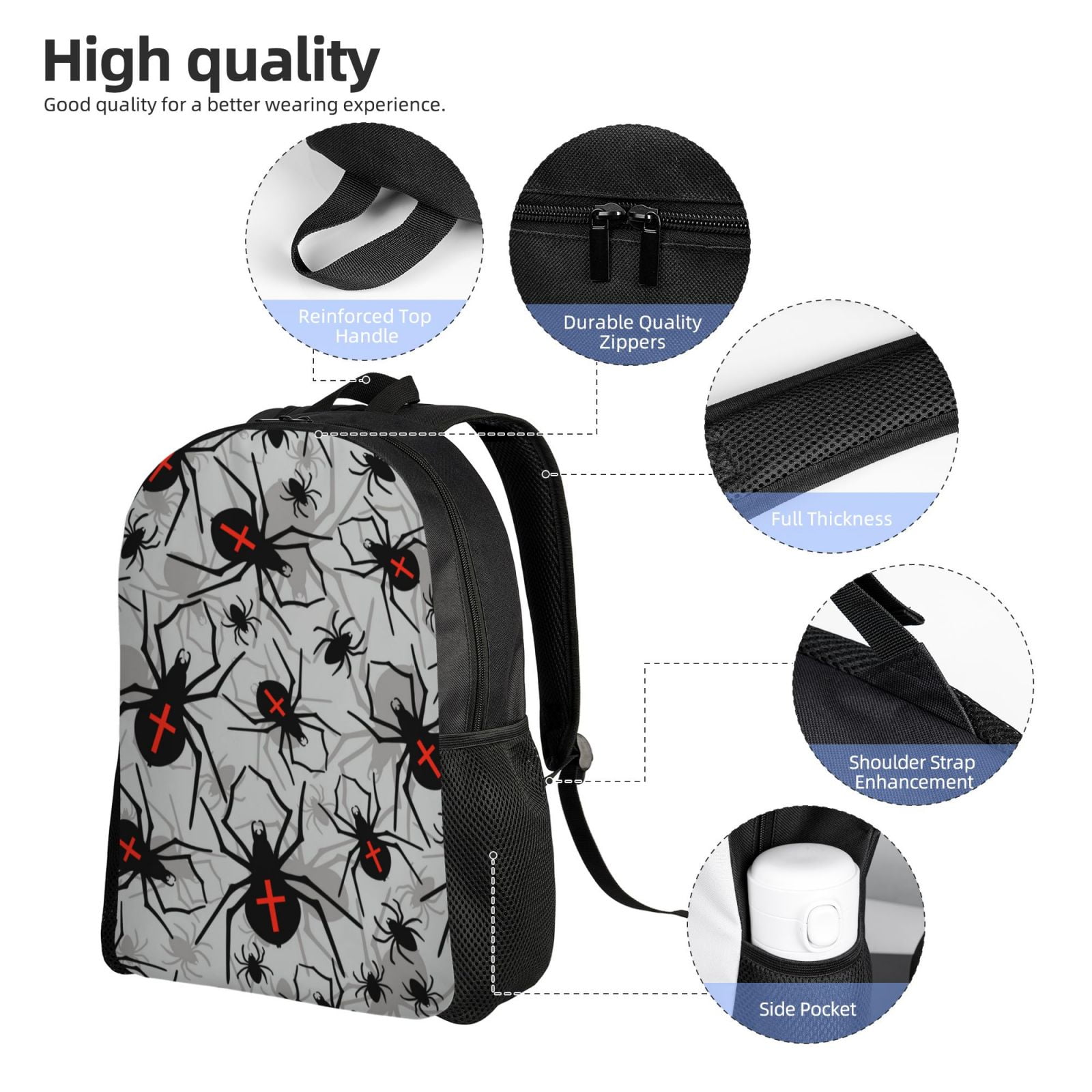 Xecao Spiders Print School Backpack with Laptop Compartment Small Travel Laptop Backpack for Women Men Waterproof College Backpack Simple School Bag