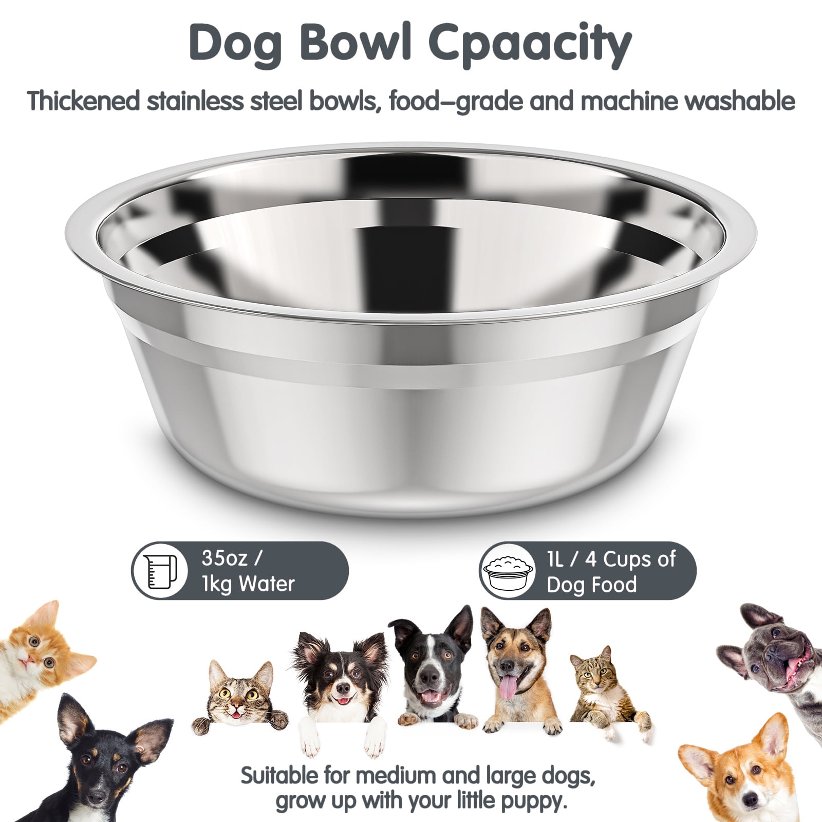 X XBEN Elevated Dog Bowls, 5 Heights Adjustable Dog Raised Bowl Stand with Two 1000ML Stainless Steel Dog Food and Water Bowls, Pet Bowl Holder to Protect Dogs Joints for Small Medium Large Dog