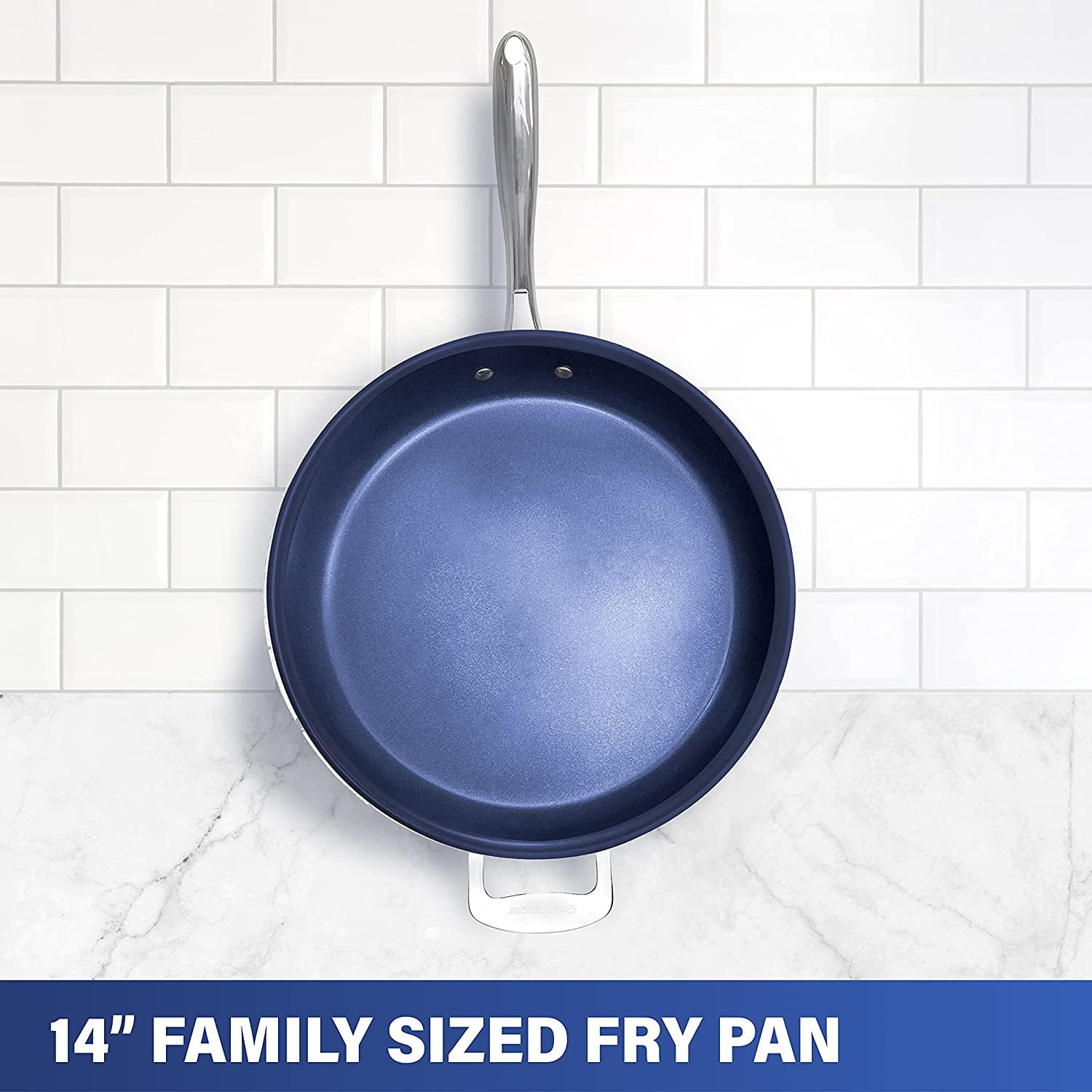 Granite Stone Diamond Granite Stone Classic Blue Nonstick Frying Pan with Ultra Durable Mineral and Diamond Triple Coated Surface Family Sized Open Skillet Oven and Dishwasher Safe 14 