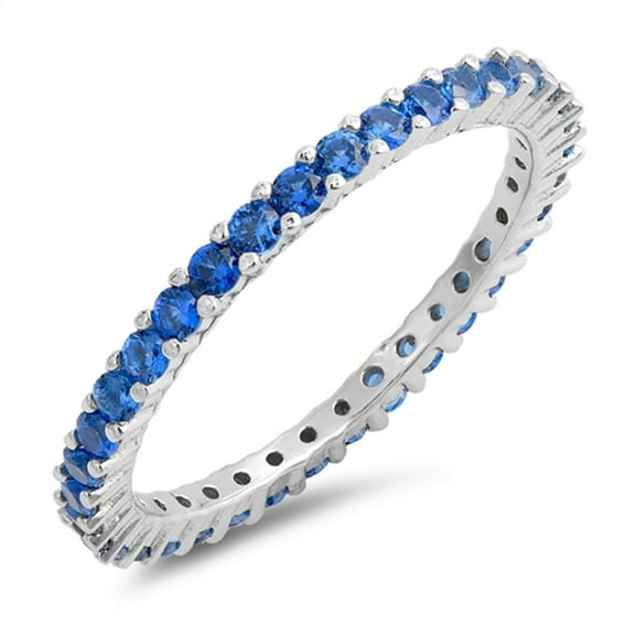 CHOOSE YOUR COLOR Eternity Blue Simulated Sapphire Ring .925 Sterling Silver Band CZ Female Size 10